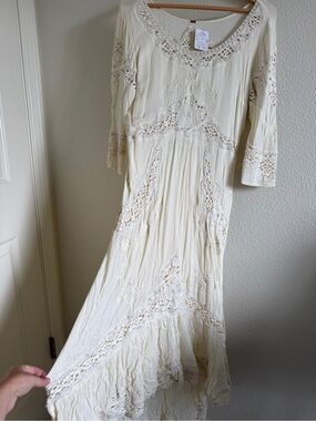 Free People | Dresses | Free People Embroidered Peasant Dress White Blue  Boho Style Xs Cotton Blend | Poshmark